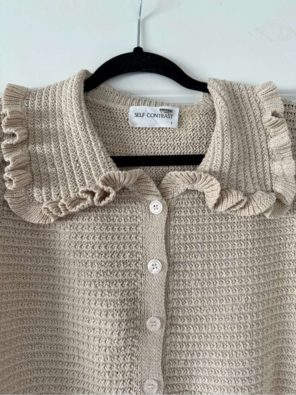 Anthropologie Cream Ruffle Collar Knit Button-Up Sweater - Picture 2 of 2